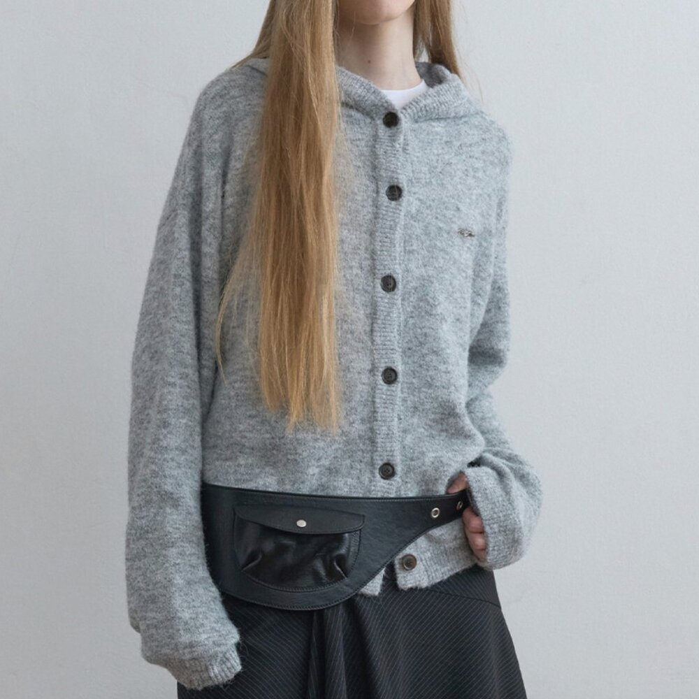 Soft Wool Knit Hoodie Melange Grey